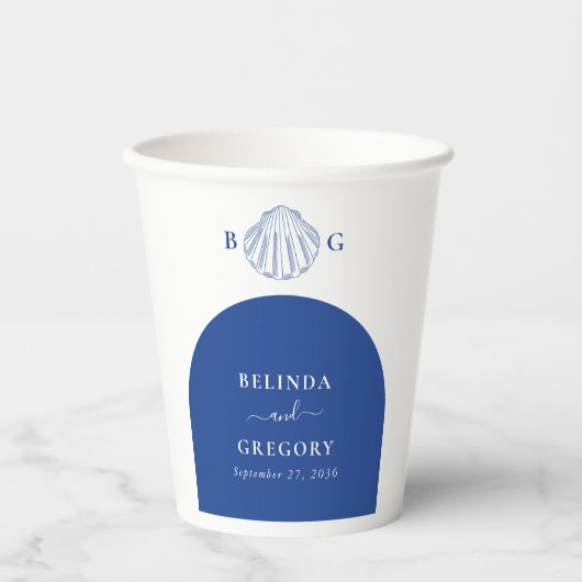 Blue Clam Seashells Coastal Seaside Beach Wedding Pappbecher (Vorderseite)