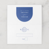 Blue Clam Seashells Coastal Seaside Beach Wedding Platzkarte (Außenseite Aufgefaltet)