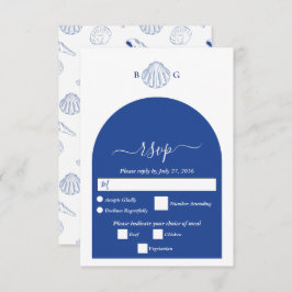 Blue Clam Seashells Coastal Seaside Beach Wedding RSVP Karte