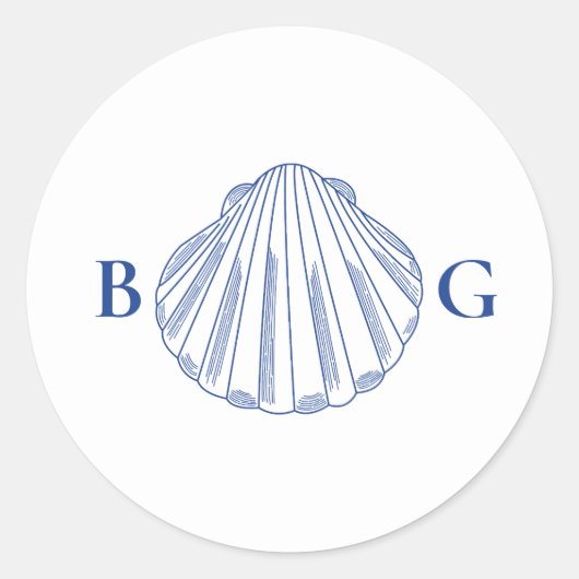 Blue Clam Seashells Coastal Seaside Beach Wedding Runder Aufkleber (Vorderseite)