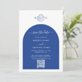 Blue Clam Seashells Coastal Seaside Beach Wedding Save The Date (Stehend Vorderseite)