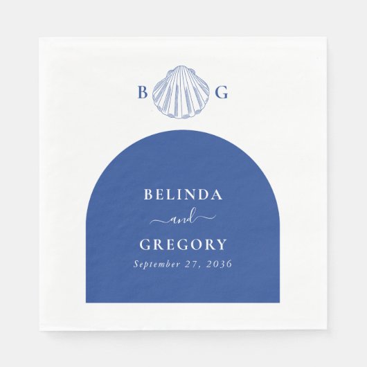 Blue Clam Seashells Coastal Seaside Beach Wedding Serviette (Vorderseite)