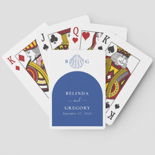 Blue Clam Seashells Coastal Seaside Beach Wedding Spielkarten (Rückseite)