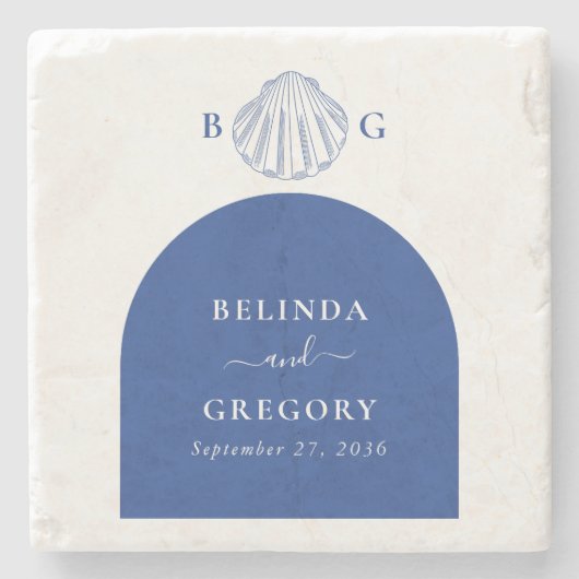 Blue Clam Seashells Coastal Seaside Beach Wedding Steinuntersetzer (Vorderseite)