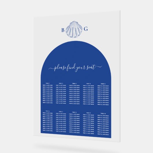 Blue Clam Seashells Coastal Wedding Seating Chart Acrylschild (Winkel)