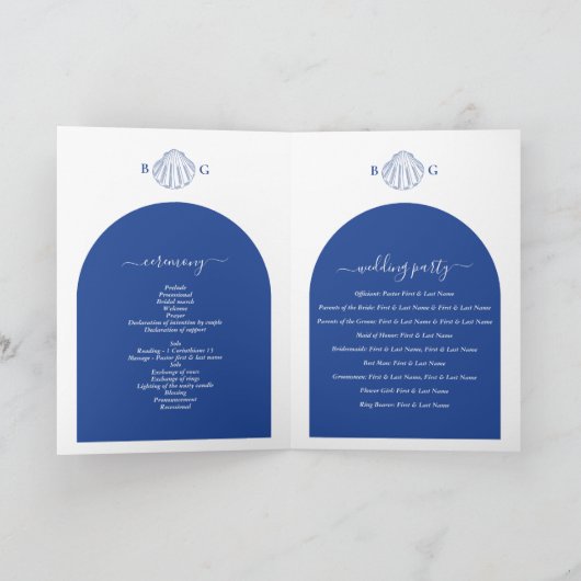 Blue Clam Seashells Wedding Order of Service Programm (Innenseite)