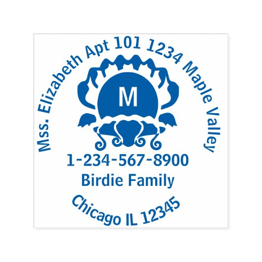 Blue Clam Silhouette Monogram Rücksendeadresse Permastempel (Design)