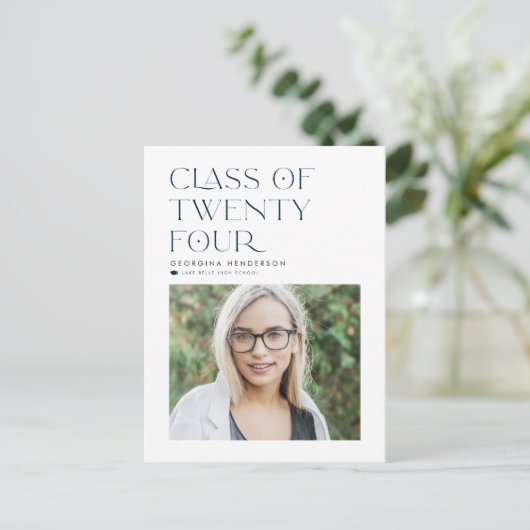 Blue Class of 2022 Moderner Minimalistischer Absch Postkarte (Stehend Vorderseite)