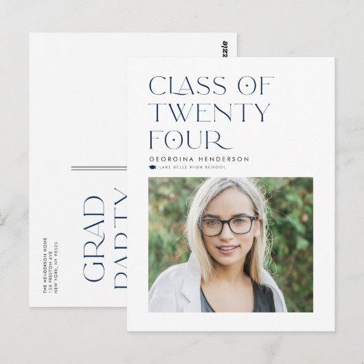 Blue Class of 2022 Moderner Minimalistischer Absch Postkarte (Vorne/Hinten)