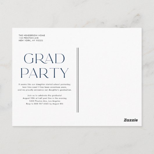 Blue Class of 2022 Moderner Minimalistischer Absch Postkarte (Rückseite)