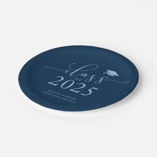 Blue Class of 2025 Graduation Party Pappteller (Schrägansicht)