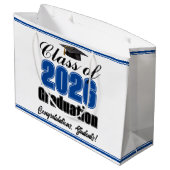 Blue Class of 2026 Custom Graduation Party Große Geschenktüte (Rückseite Schrägansicht)