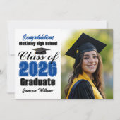 Blue Class of 2026 Graduate Photo Graduation Ankündigung (Vorderseite)