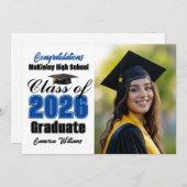Blue Class of 2026 Graduate Photo Graduation Ankündigung (Vorne/Hinten)