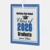 Blue Class of 2026 Graduation Custom Christmas Ornament Aus Glas (Vorderseite links)