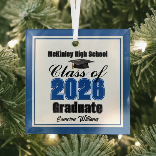 Blue Class of 2026 Graduation Custom Christmas Ornament Aus Glas (Insitu)