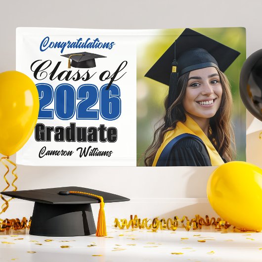 Blue Class of 2026 Graduation Party Photo Banner