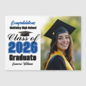 Blue Class of 2026 Graduation Photo Magnet Card (Vorderseite)