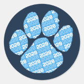 Blue Class Year Pawprint für Navy & Light Baby Runder Aufkleber (Vorderseite)