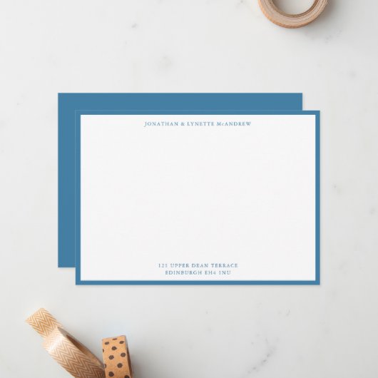 Blue Classic Border Flat Note Card Mitteilungskarte (Vorderseite/Rückseite Beispiel)