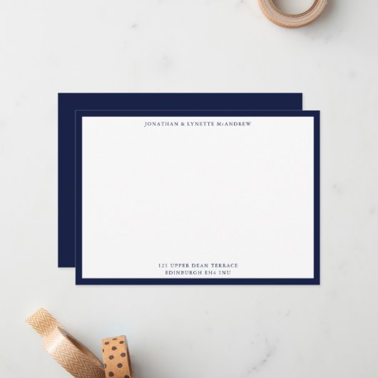 Blue Classic Border Flat Note Card Mitternacht Mitteilungskarte (Vorderseite/Rückseite Beispiel)