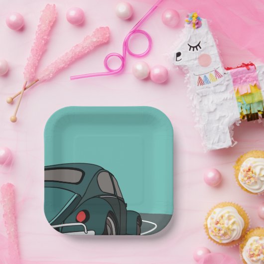 Blue Classic Car Birthday Pappteller (Party)