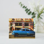 Blue Classic Car Postkarte (Stehend Vorderseite)