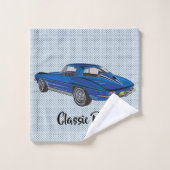 Blue Classic Corvette Design Badetuch Set (Waschlappen)