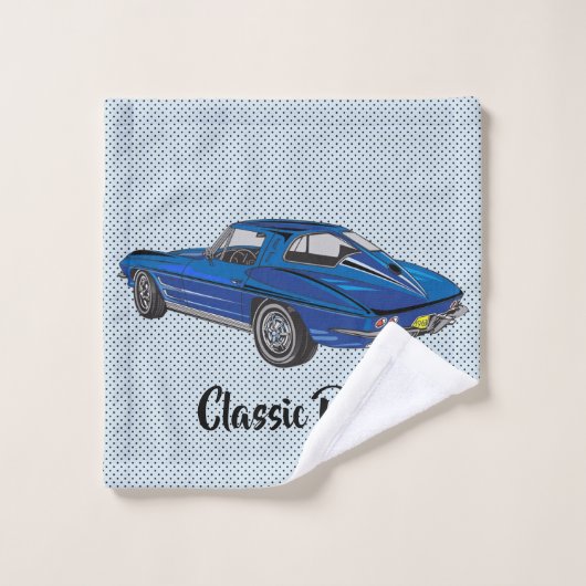 Blue Classic Corvette Design Badetuch Set (Waschlappen)