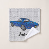 Blue Classic Corvette Design Badetuch Set (Waschlappen)