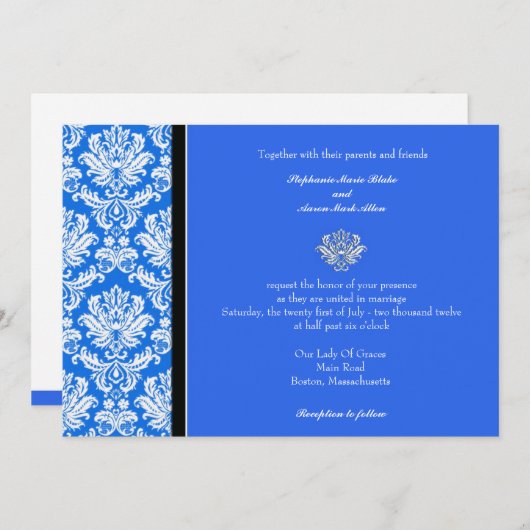 Blue Classic Damask Einladung (Vorne/Hinten)