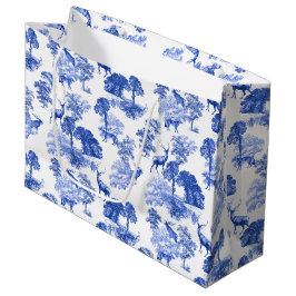 Blue Classic French Country Toile Deer Forest Große Geschenktüte