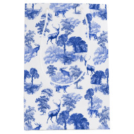 Blue Classic French Country Toile Deer Forest Mittlere Geschenktüte