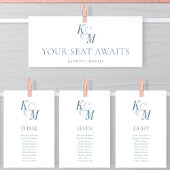 Blue Classic Monogram Seating Chart Card Card Einladung