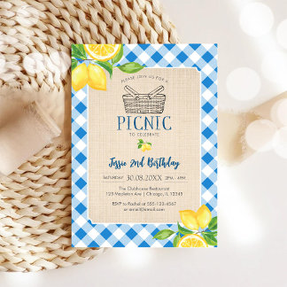 Blue Classic Picnic Birthday Invitation Einladung
