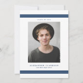 Blue Classic Stripes Moderner Foto Abschluss Ankündigung (Vorderseite)