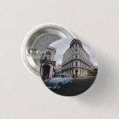 Blue Classic Vintage Car Cityscape Button (Vorne & Hinten)
