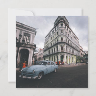 Blue Classic Vintage Car Cityscape Einladung