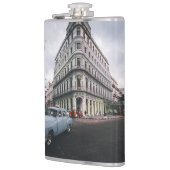 Blue Classic Vintage Car Cityscape Flachmann (Links)