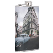 Blue Classic Vintage Car Cityscape Flachmann (Rechts)