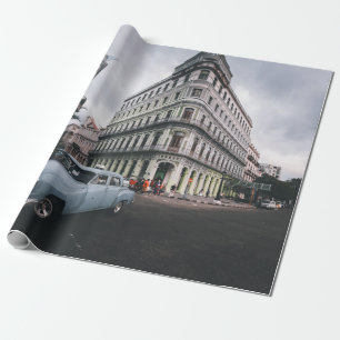 Blue Classic Vintage Car Cityscape Geschenkpapier