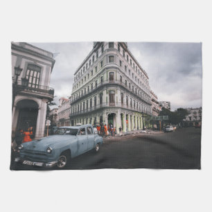 Blue Classic Vintage Car Cityscape Geschirrtuch