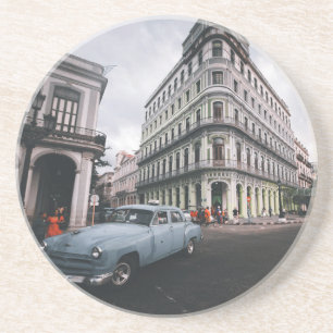 Blue Classic Vintage Car Cityscape Getränkeuntersetzer