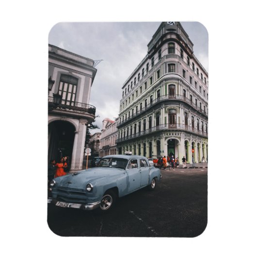 Blue Classic Vintage Car Cityscape Magnet (Vertikal)