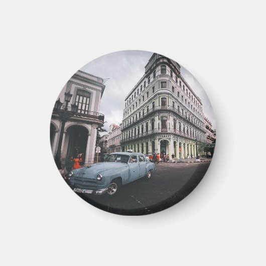 Blue Classic Vintage Car Cityscape Magnet (Vorne)