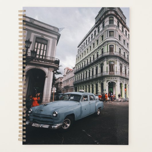 Blue Classic Vintage Car Cityscape Planer (Vorderseite)