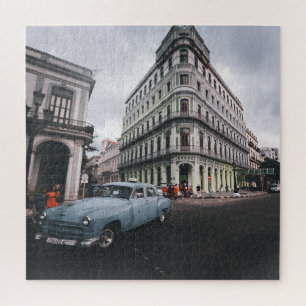 Blue Classic Vintage Car Cityscape Puzzle