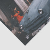 Blue Classic Vintage Car Cityscape Seidenpapier (Detail)