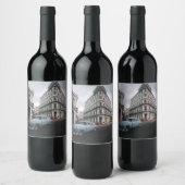 Blue Classic Vintage Car Cityscape Weinetikett (Flaschen)