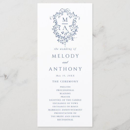 Blue Classic Wappen Hochzeitsfeier Programm (Vorderseite)